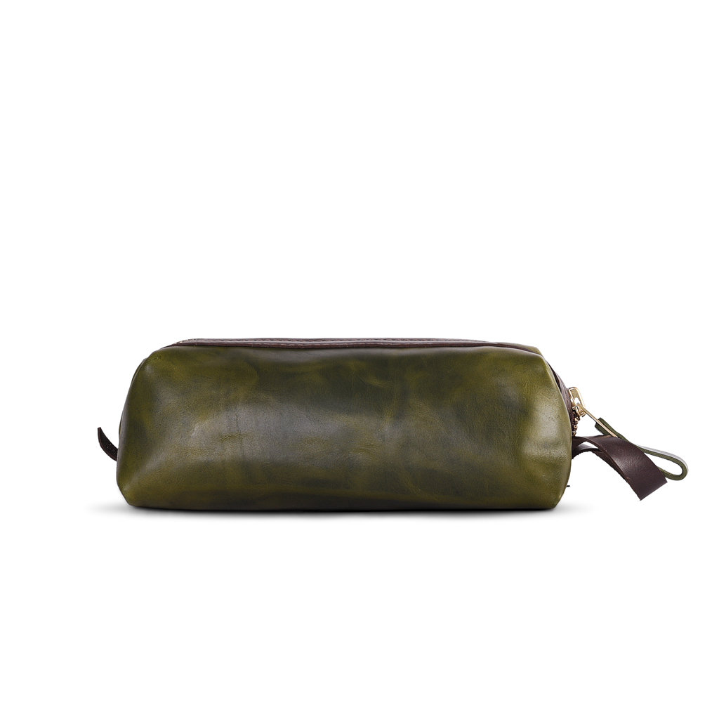 Green leather dopp bag